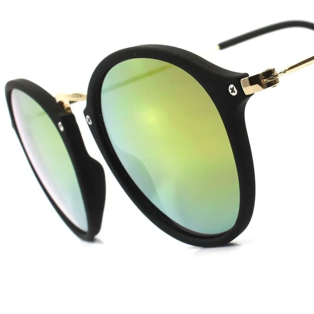 Yellow Mirror Lens Mens Womens Hip Classic Vintage Retro Circle Round Sunglasses